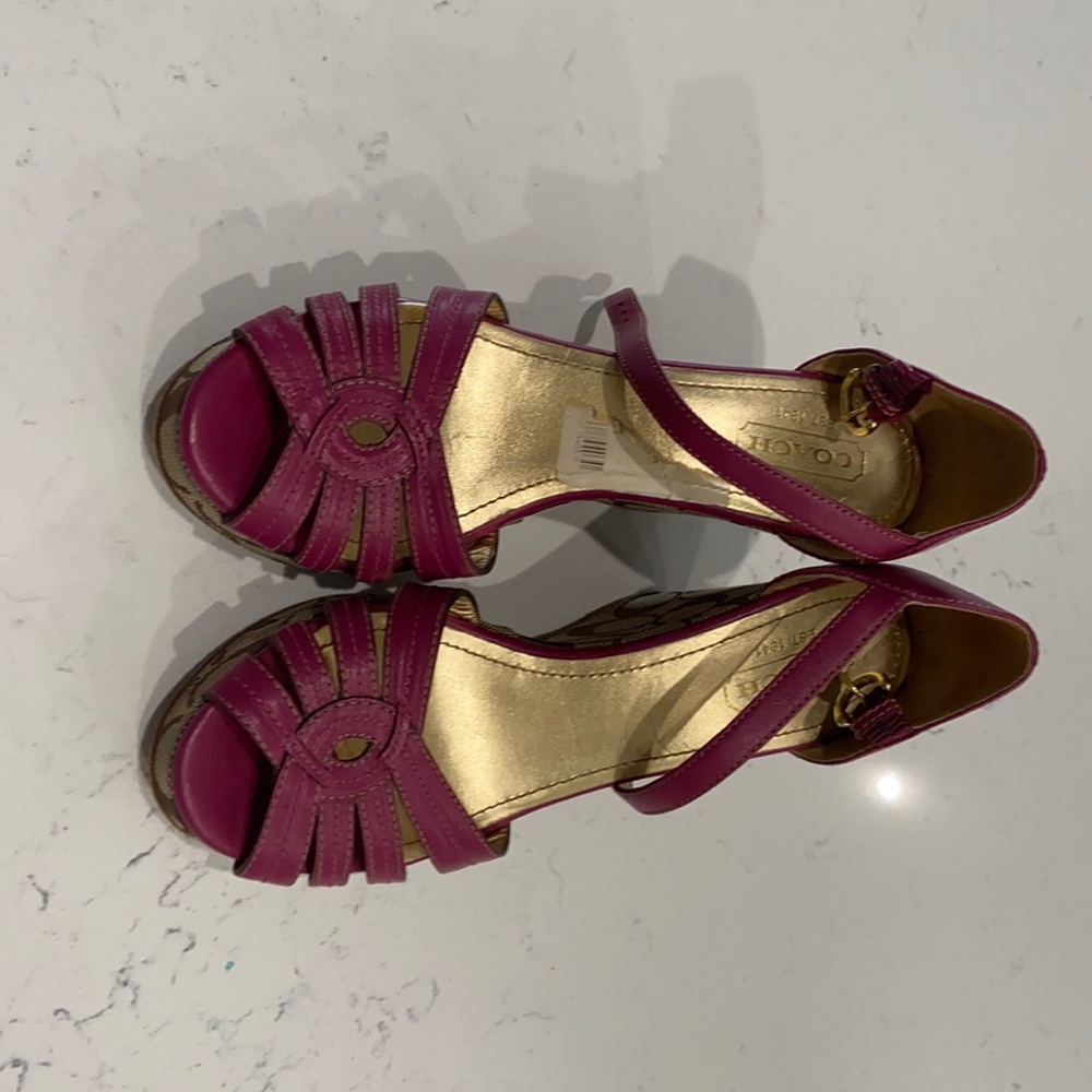 Size 8 pink and tan Coach espadrilles.